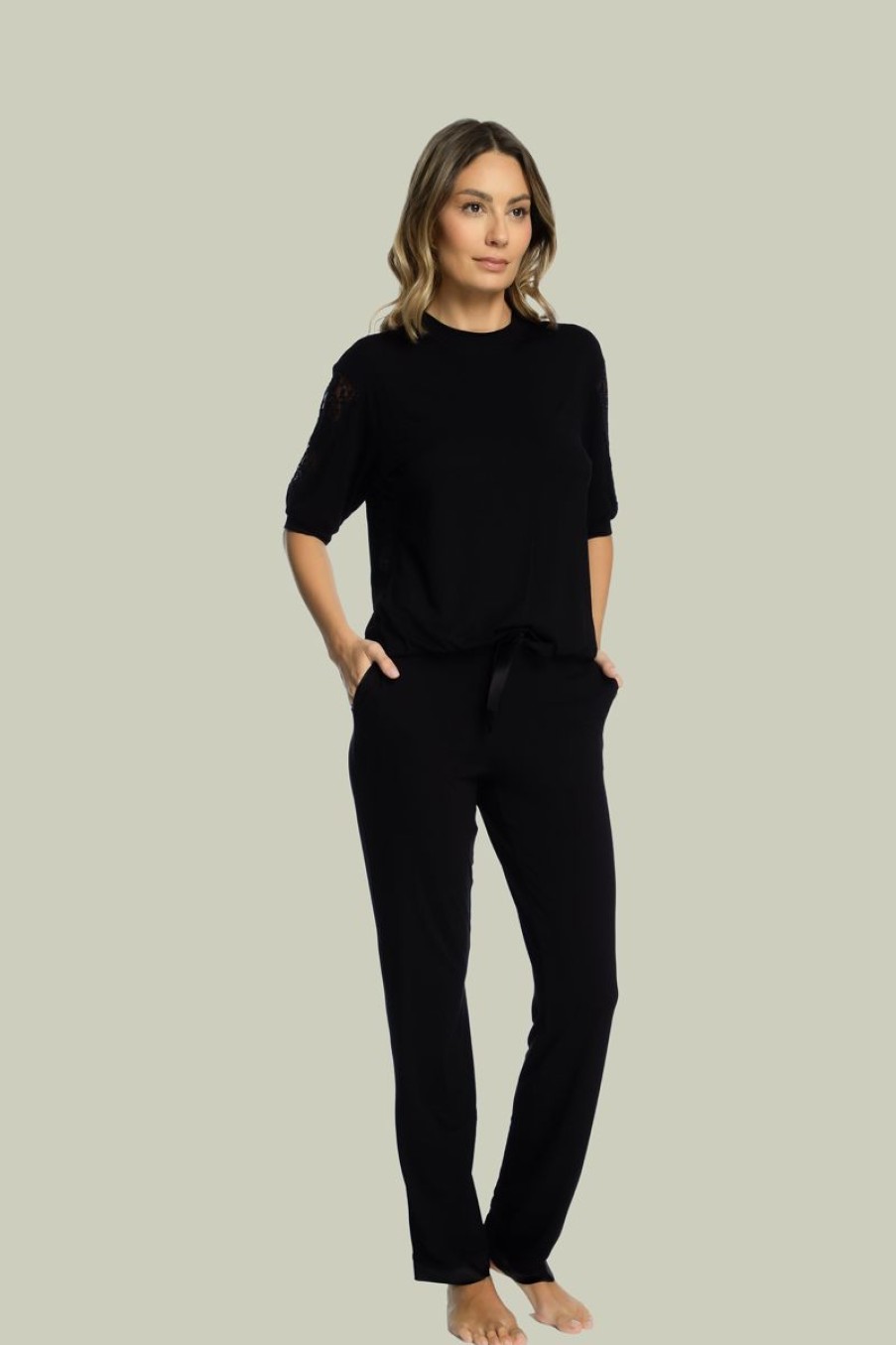 Loungewear I.D. Sarrieri | Kensington Mornings Short Sleeve Top In Black