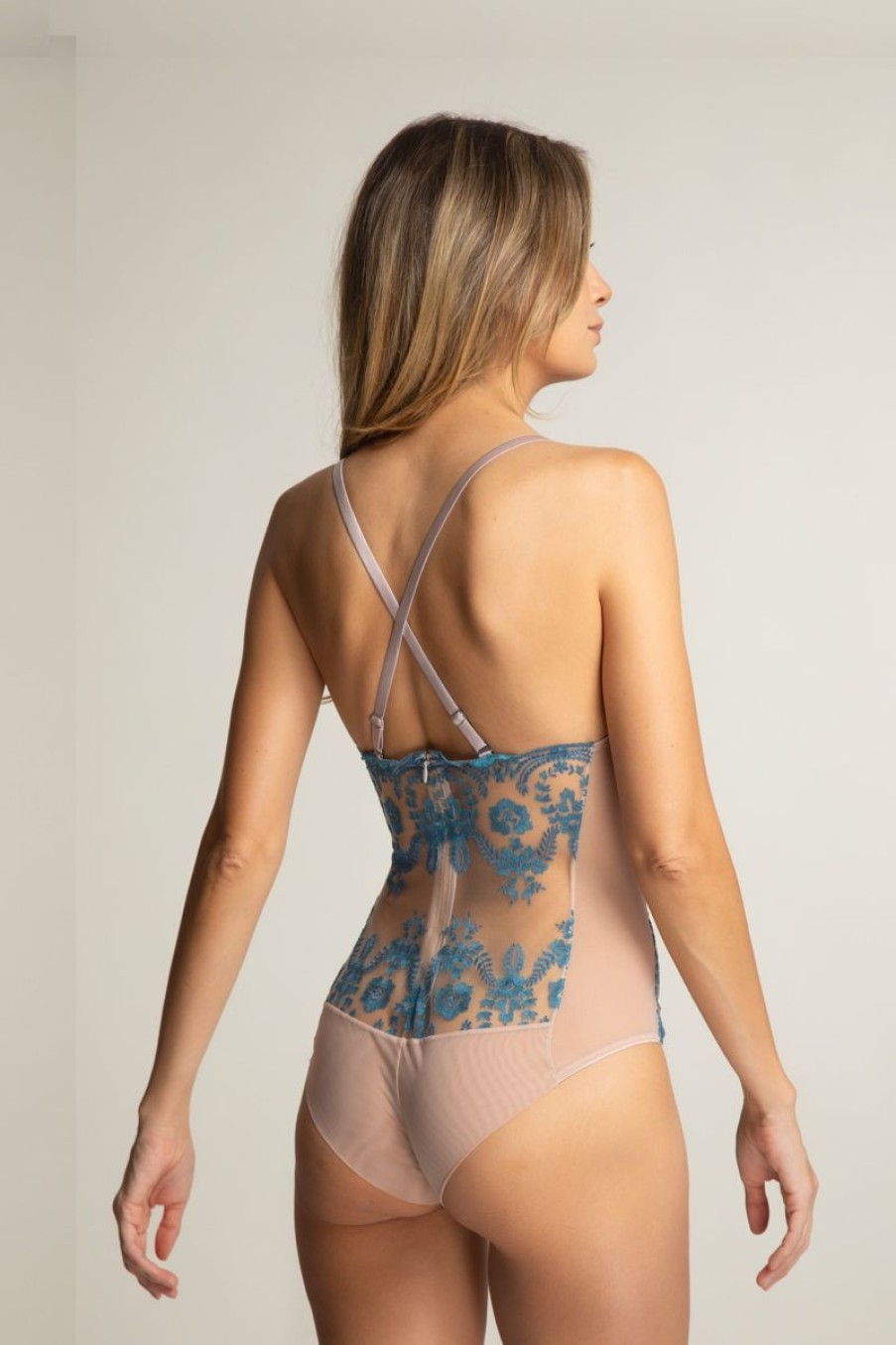 Lingerie I.D. Sarrieri Bodysuits | Tuscan Holiday Bodysuit In Vintage Blue