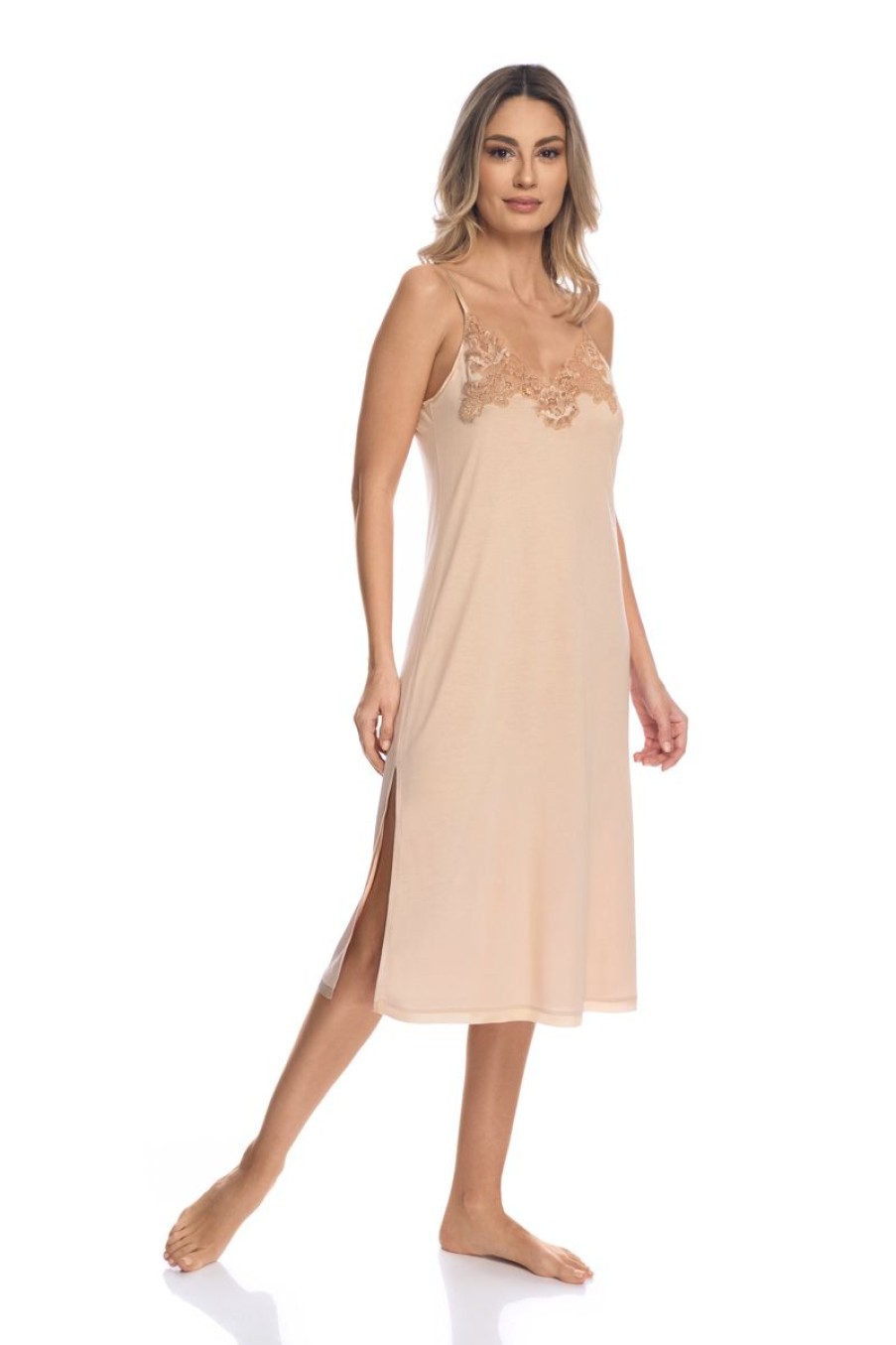 Loungewear I.D. Sarrieri | Kensington Mornings Long Chemise In Beige