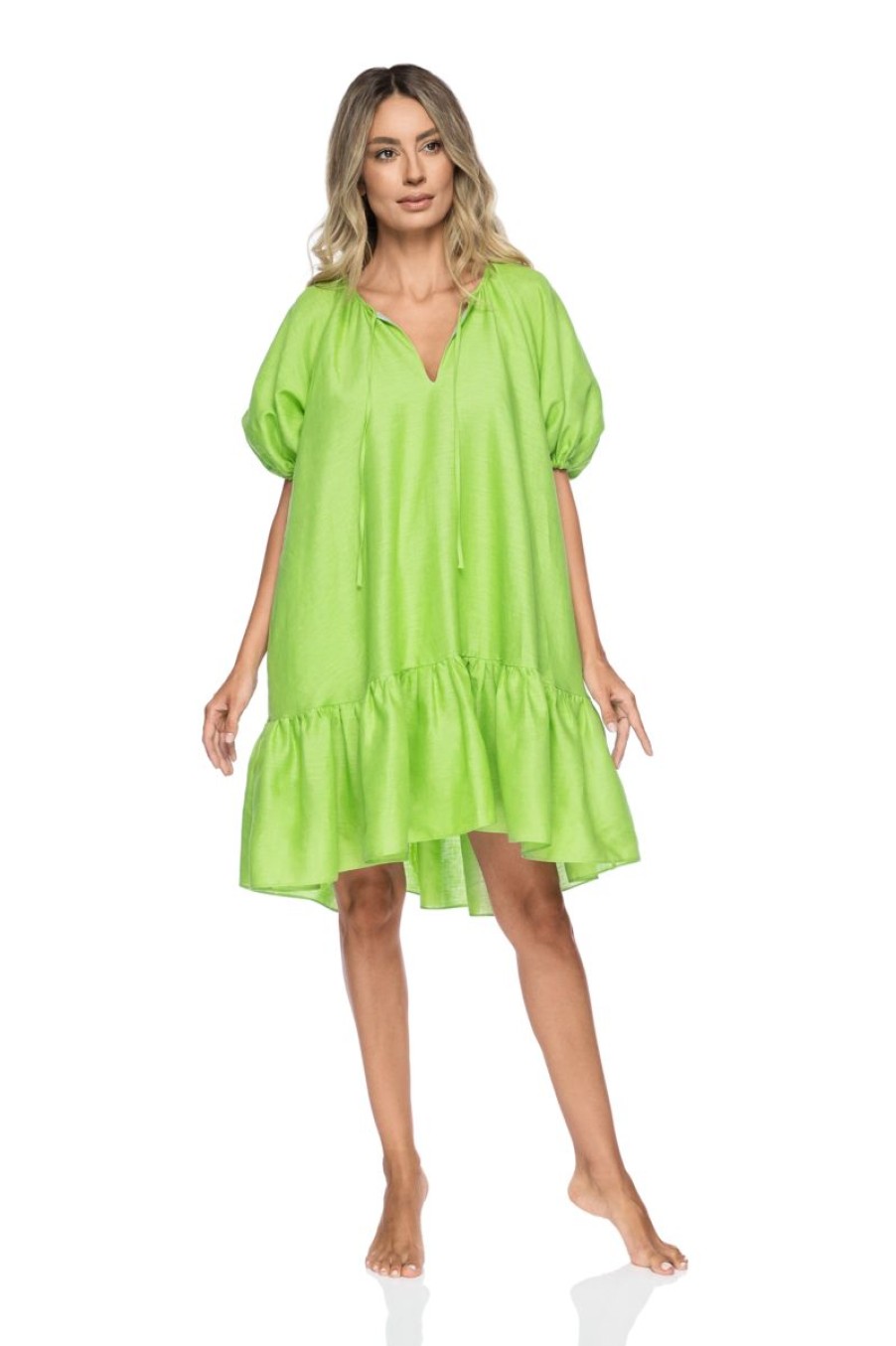 Loungewear I.D. Sarrieri | Positano Ruffle Dress In Lime Linen