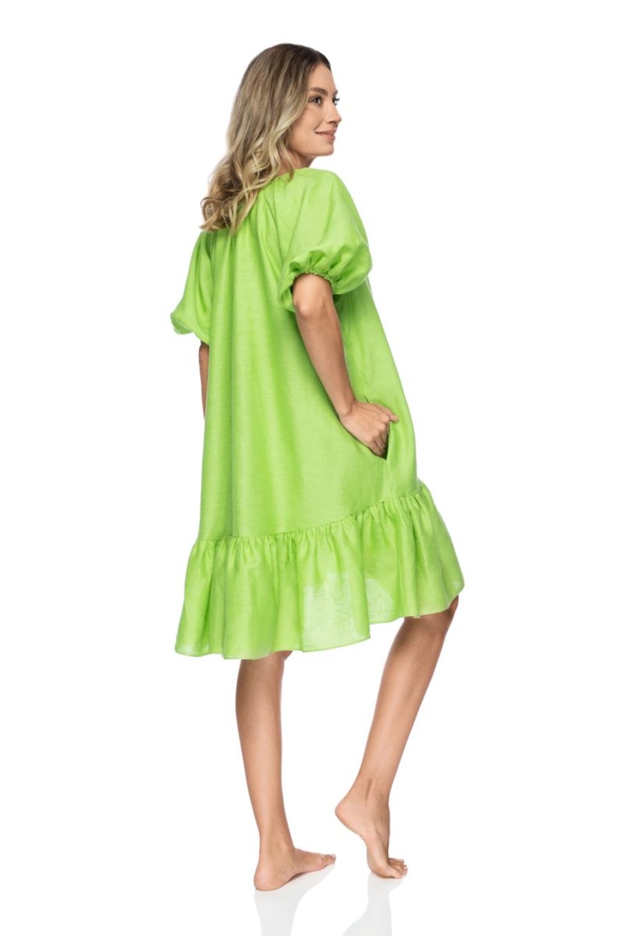 Loungewear I.D. Sarrieri | Positano Ruffle Dress In Lime Linen