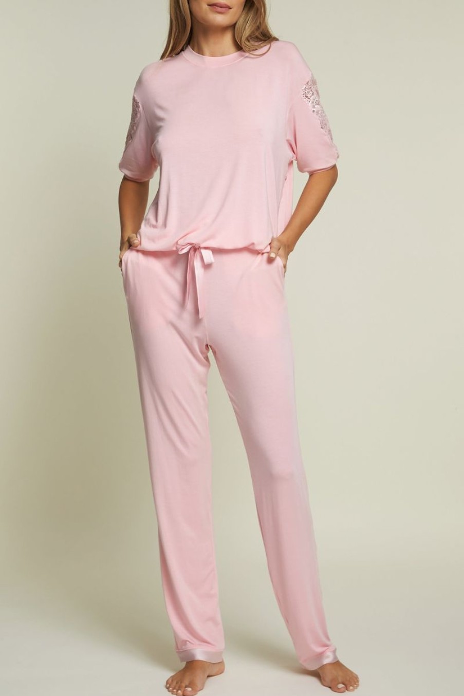 Loungewear I.D. Sarrieri | Kensington Mornings Short Sleeve Top In Pink