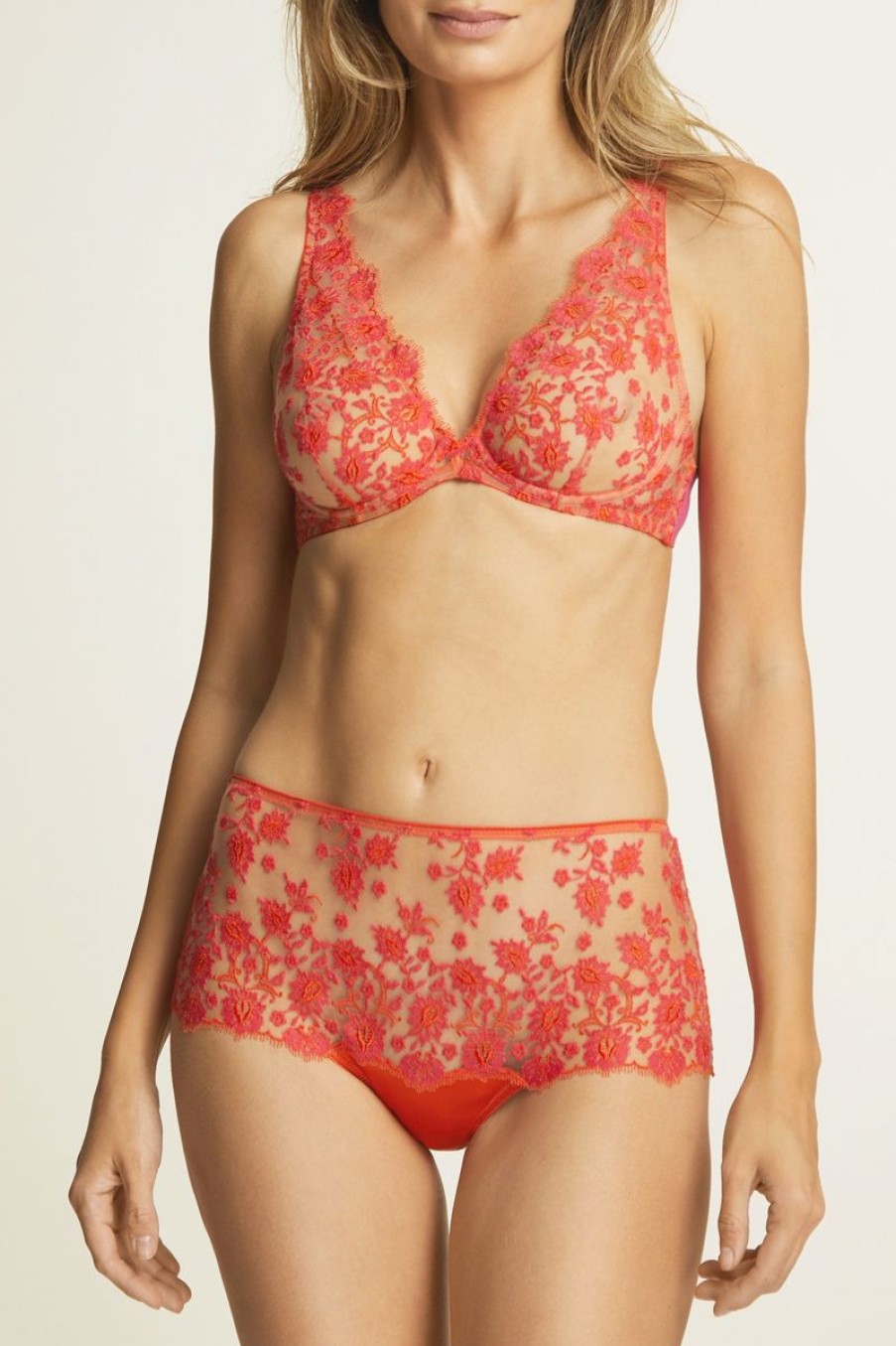 Lingerie I.D. Sarrieri High Waist Briefs | Petite Fleur High Waist Brief In Hot Orange